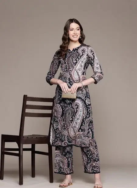 Black Colour Rayon Printed Kurti With Pant Dupatta Aaradhna 2068